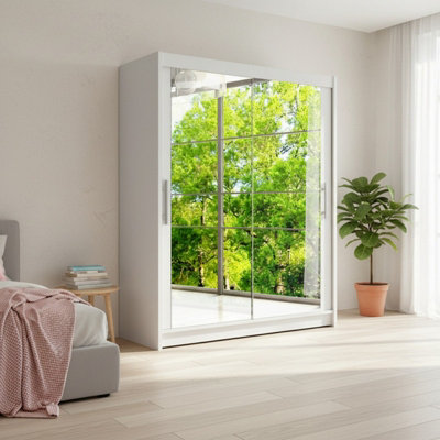 Westa Xi 150 Elegant Mirrored Sliding White Wardrobe For Contemporary Interiors from B&Q