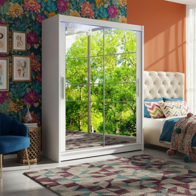 Westa Xi 150 Elegant Mirrored Sliding White Wardrobe For Contemporary Interiors With Rgb Led Colorful from B&Q