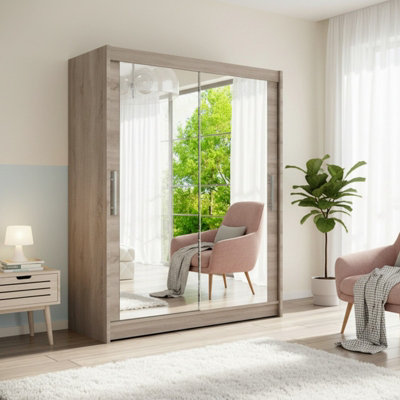 Westa Xi 150 Elegant Mirrored Sliding Truffle Wardrobe For Contemporary Interiors from B&Q