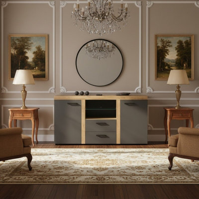 Rumba Modern Sideboard 157 Cm With 2 Drawers Stylish And Durable Storage For Living Or Dining Rooms Oak Graphite from B&Q