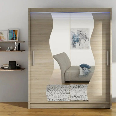 Mirrored Sliding Door Wardrobe Westa S Sonoma With Rgb Led Lights from B&Q