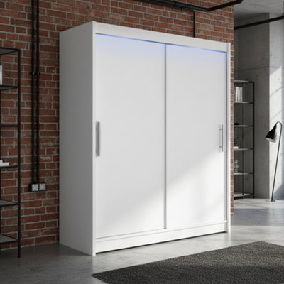 Galeria Modern Sliding Door Wardrobe 150Cm With Led Lighting In White from B&Q