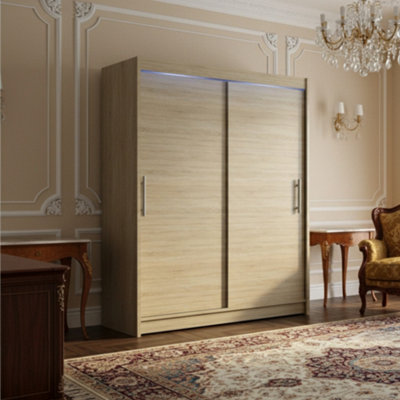 Galeria Modern Sliding Door Wardrobe 150Cm With Led Lighting In Sonoma Oak from B&Q