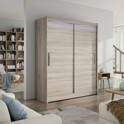 Galeria Modern Sliding Door Wardrobe 150Cm With Led Lighting In Truffle from B&Q