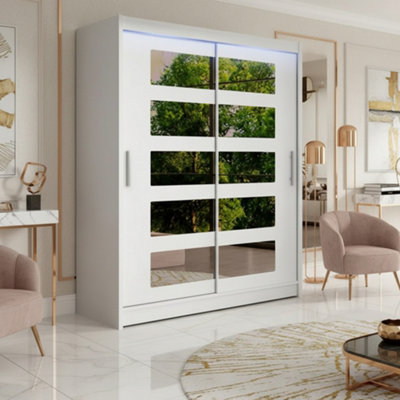 Galeria Sliding Door Wardrobe With Mirror And Led Lighting White from B&Q