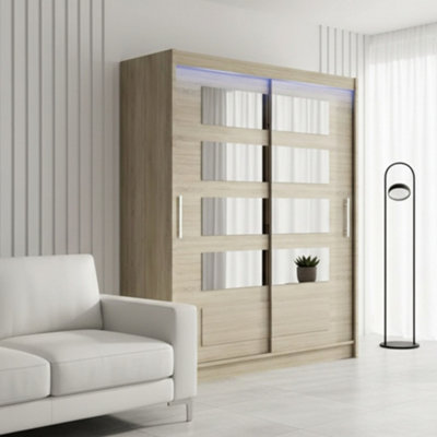 Galeria Sliding Door Wardrobe With Mirror And Led Lighting Sonoma Oak from B&Q