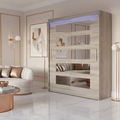 Galeria Sliding Door Wardrobe With Mirror And Led Lighting Truffle from B&Q