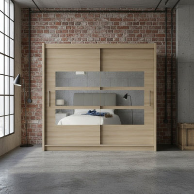 Bega Iii 180 Cm Sliding Door Wardrobe With Mirror Shelving And Hanging Rail Storage Sonoma from B&Q