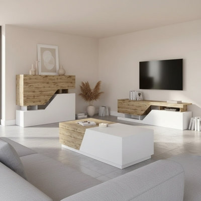 Ceelias Modern Living Room Furniture Set With Tv Unit Sideboard And Coffee Table White Wotan from B&Q