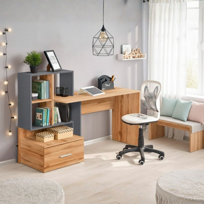Traditional Style Desk With Drawer Grosso Wotan Oak With Anthracite from B&Q