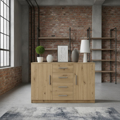 Bono Bo 01 K2D4Sz Modern Chest Of Drawers With 2 Doors And 4 Storage Drawers Artisan Oak from B&Q