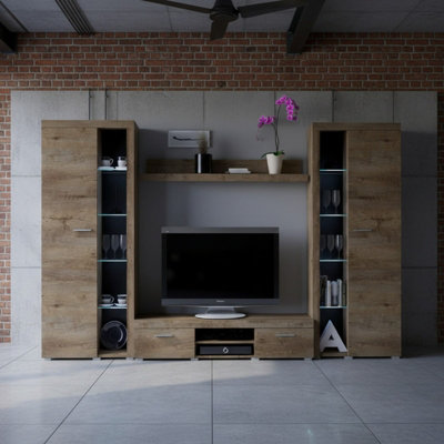Rumba Xl Living Room Wall Unit Lefkas Oak With Led Lighting from B&Q