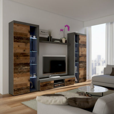 Rumba Xl Living Room Wall Unit Old Wood Matera With Led Lighting from B&Q