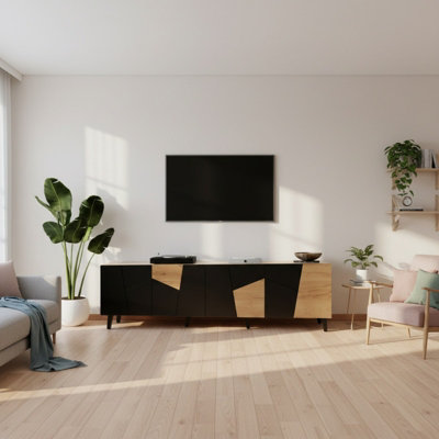 Etna 200 Cm Contemporary Tv Cabinet And Sideboard For Modern Interiors Black Oak Craft from B&Q