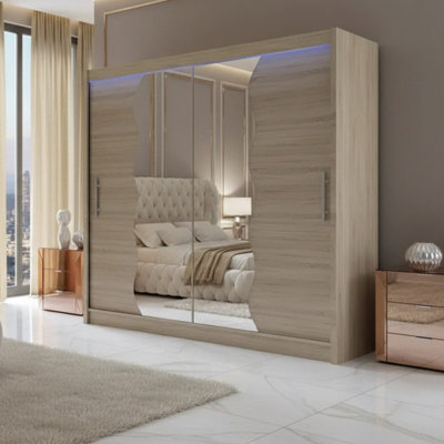 Sliding Door Wardrobe Bega X 180Cm With Mirror Sonoma Led Lights from B&Q