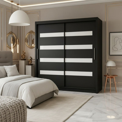 Bega Xi 180 Cm Sliding Door Wardrobe With Shelves And Hanging Rail Storage Black With White from B&Q