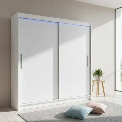 Modern Sliding Door Wardrobe Bega I 180Cm White With Led Lights from B&Q