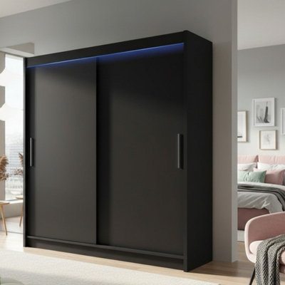 Modern Sliding Door Wardrobe Bega I 180Cm Black With Led Lights from B&Q
