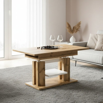 Extendable And Height Adjustable Coffee Table Iso Wotan Oak White Shelf Silver Crossbar from B&Q