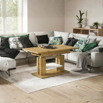 Extendable And Height Adjustable Coffee Table Iso Artisan Oak White Shelf Silver Crossbar from B&Q