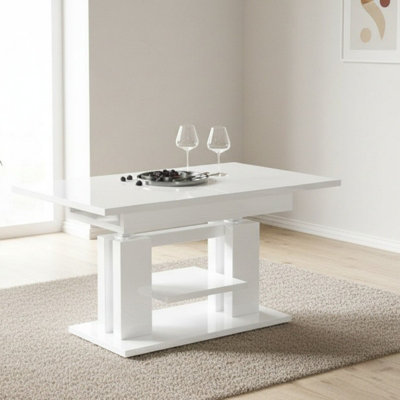 Extendable And Height Adjustable Coffee Table Iso White Gloss White Shelf Silver Crossbar from B&Q