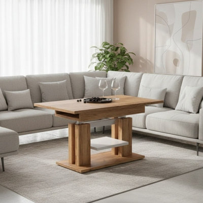 Extendable And Height Adjustable Coffee Table Iso Craft Oak White Shelf Silver Crossbar from B&Q