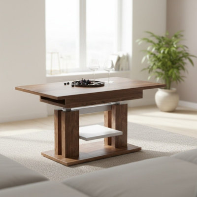 Extendable And Height Adjustable Coffee Table Iso Stirling Oak White Shelf Silver Crossbar from B&Q