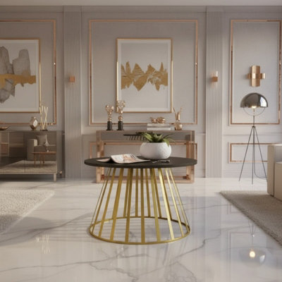  - Mokod Modern Coffee Table With Elegant Gold Metal Frame And Black