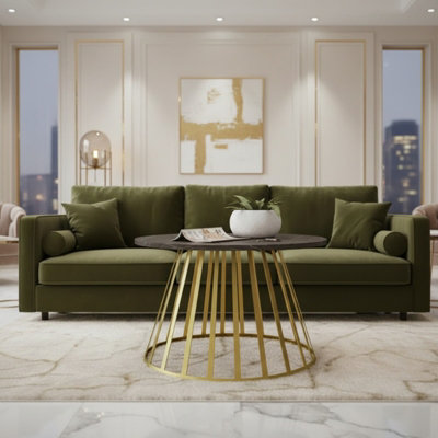  - Mokod Modern Coffee Table With Elegant Gold Metal Frame And Black Pietra Grigia