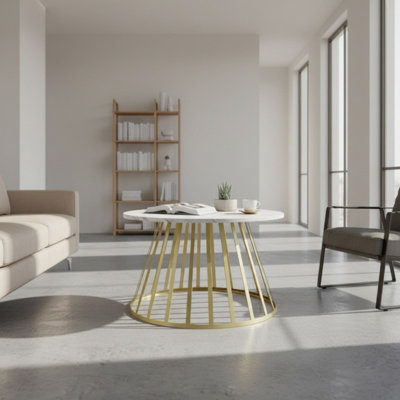  - Mokod Modern Coffee Table With Elegant Gold Metal Frame And Bianco Marble