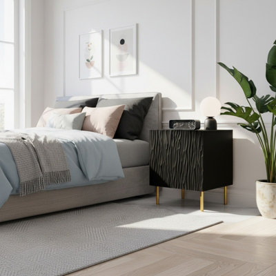 Jungle Set Of 2 Modern Bedside Tables With Durable Laminated Construction Black Gold from B&Q