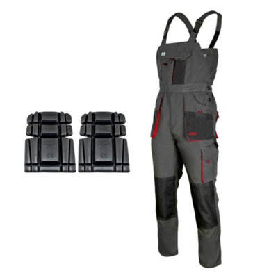 ARTMAS Classic Red Work Bib Trousers With Kneepads Multi Pockets Durable Canvas Fabric 44 46 Inch 62 Eu from B&Q