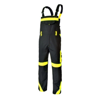ARTMAS Classic Hi Vis Black Yellow Bib Work Trousers Durable Canvas Multi Pockets Reflective 28 30 Inch 46 Eu from B&Q