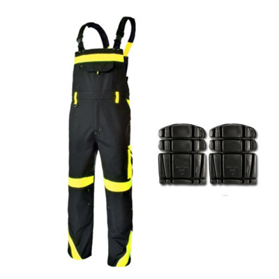 ARTMAS Classic Vis Black Yellow Canvas Work Trousers Reflective Multi Pocket With Kneepads 30 32 Inch 48 Eu from B&Q