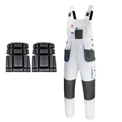ARTMAS Classic White Bib Work Trousers Durable Canvas Multi Pockets Reinforced Knees With Kneepads 46 48 Inch 64 Eu from B&Q