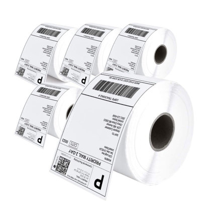 Bortaberg Direct Thermal Labels 101X152mm 4"x6" White Permanent Adhesive Shipping Label Rolls 250 Labels X 5 Rolls from B&Q