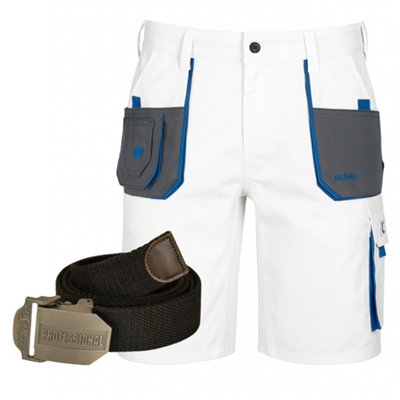 ARTMAS Classic White Canvas Work Shorts Knee Length Oxford Multi Pocket Ce Certified With Belt 34 36 Inch 52 Eu from B&Q
