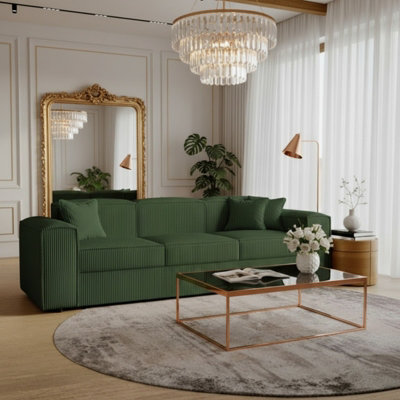 Santos Living Room Sofa Bed Chipboard Frame Polyurethane Foam Wave Springs Freestanding 252X88X79Cm Green from B&Q