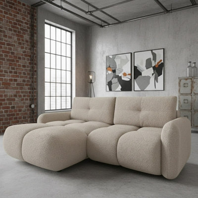 Sandy Corner Sofa Bed With Storage Compartment Chipboard Frame Wave Spring Freestanding 238X165X94Cm Beige from B&Q