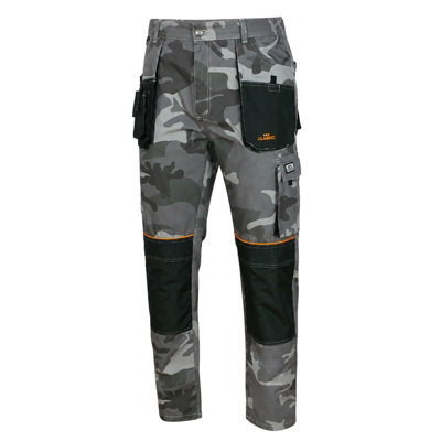Artmas Grey Camo Work Trousers For Men Durable Cordura Reinforced Design With Included Knee Pads And Multi Pockets Size Uk48 from B&Q