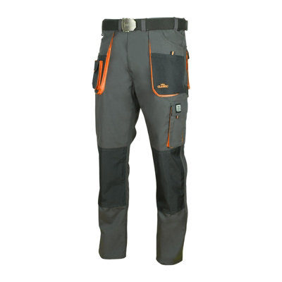 Artmas Grey Orange Work Trousers For Men Includes Belt Knee Pad Pockets And Cargo Storage Reinforced Durable Fabric Size Uk32 from B&Q