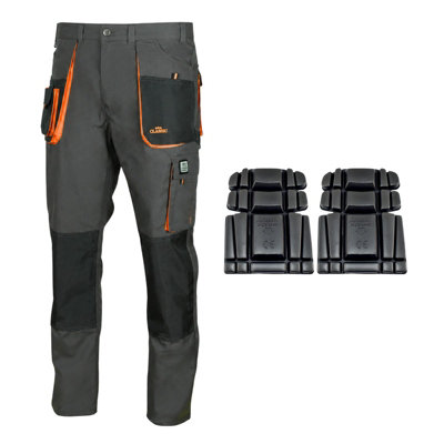 Artmas Grey Orange Work Trousers For Men Durable Design With Included Knee Pads Multi Pockets And Reinforced Stitching Size Uk28 from B&Q