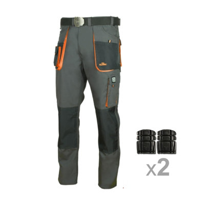 Artmas Grey Orange Work Trousers For Men Includes Belt And Knee Pads Cargo Pockets Reinforced Durable Fabric Size Uk30 from B&Q
