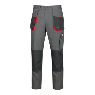 Artmas Grey Red Work Trousers For Men Durable Design With Knee Pad Pockets Reinforced Seams And Multi Functional Pockets Size Uk44 from B&Q