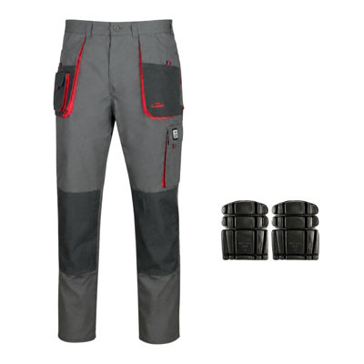 Artmas Grey Red Work Trousers For Men Durable Design With Included Knee Pads Reinforced Seams And Multi Pockets Size Uk46 from B&Q