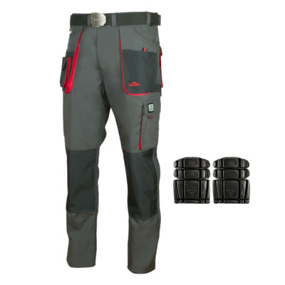 Artmas Grey Red Work Trousers For Men Durable Design With Included Belt And Knee Pads Reinforced Seams Size Uk30 from B&Q