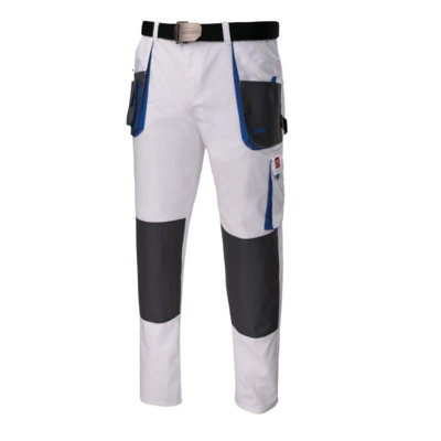 Artmas White Work Trousers For Men Reinforced Knee Design With Multi Pockets And Belt Included Size Uk32 from B&Q