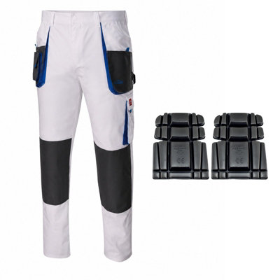 Artmas White Work Trousers For Men Reinforced Knee Design With Multi Pockets And Kneepads Included Size Uk46 from B&Q