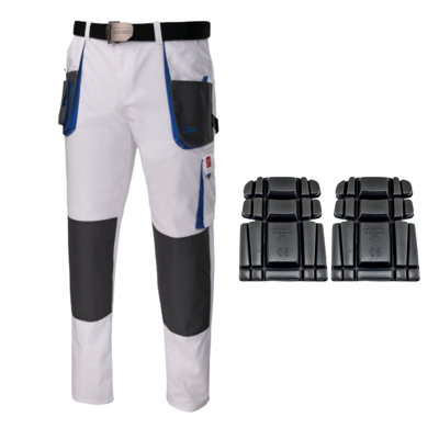Artmas White Work Trousers For Men Durable Design With Included Belt And Knee Pads Reinforced Seams Size Uk42 from B&Q