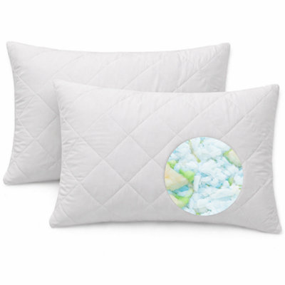 Tt Threadtrade Quilted Bed Pillows Pack Of 2 Shredded Foam Filling Soft Breathable Durable & Machine Washable from B&Q